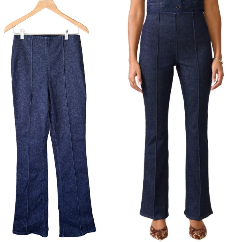 SPANX Shape Micro Flare Jeans Medium 6-8 Dark Indigo Pullon High Waist 34" Long